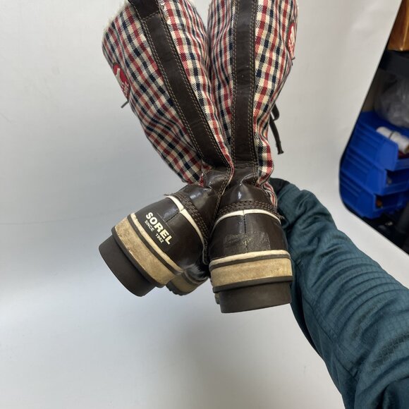 Sorel Winter Boots Wom Sz 8 US Red Plaid Lace Up Waterproof Sherpa Fleece Lined - Picture 8 of 12